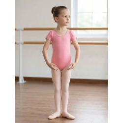 Gymo Dancewear Bale Mayosu Studio Basic Kısa Kol Koton Koyu Pembe