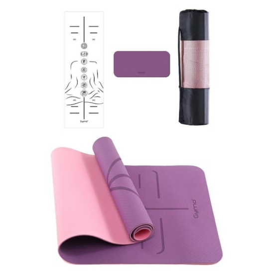 Gymo Sembol Hizalamalı 6mm TPE Yoga Matı Pilates Minderi Diz Dirsek Koruyucu Matlı Set Mürdüm