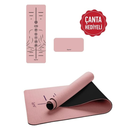 Gymo Sembol Hizalamalı 6mm TPE Yoga Matı Pilates Minderi Diz Dirsek Koruyucu Matlı Set Scarlet